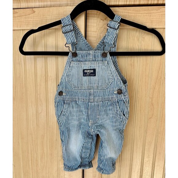 Osh Kosh B’Gosh Sz 3 Months Vintage Conductor Striped Overalls Infant - Picture 1 of 5